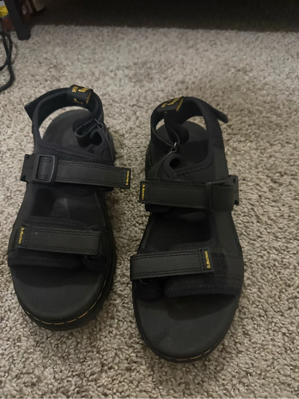 Dr. Martens Black Sandal Platform with Yellow Stitching
